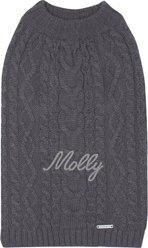 Blueberry Pet Classic Wool Blend Cable Knit Pullover Personalized Dog Sweater, Smoke Grey, 12-in