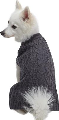 Show full view: Blueberry Pet Classic Wool Blend Cable Knit Pullover Personalized Dog Sweater, Smoke Grey, 12-in slide 3 of 7