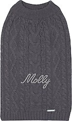 Blueberry Pet Classic Wool Blend Cable Knit Pullover Personalized Dog Sweater, Smoke Grey, 14-in