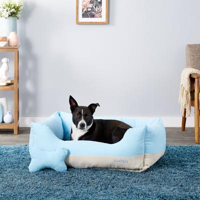 Show full view: Blueberry Pet Color-Block Canvas Bolster Dog Bed with Removable Cover, Blue/Beige, Medium slide 1 of 10