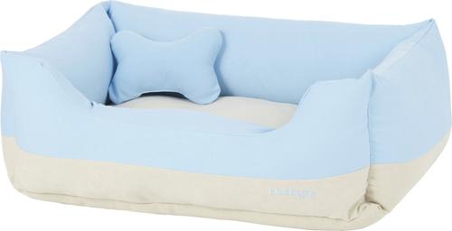 Show full view: Blueberry Pet Color-Block Canvas Bolster Dog Bed with Removable Cover, Blue/Beige, Medium slide 3 of 10