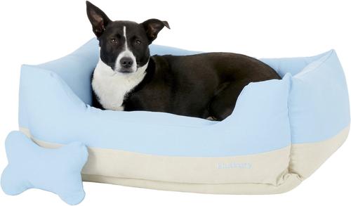 Show full view: Blueberry Pet Color-Block Canvas Bolster Dog Bed with Removable Cover, Blue/Beige, Medium slide 4 of 10