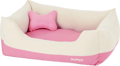 Show full view: Blueberry Pet Color-Block Canvas Bolster Dog Bed with Removable Cover, Pink/Beige, Medium slide 4 of 11