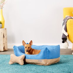 Blueberry Pet Color-Block Microsuede Bolster Dog Bed with Removable Cover, Blue/Beige, Small