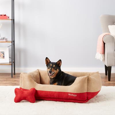 Show full view: Blueberry Pet Color-Block Microsuede Bolster Dog Bed with Removable Cover, Tango Red/Beige, Medium slide 1 of 11