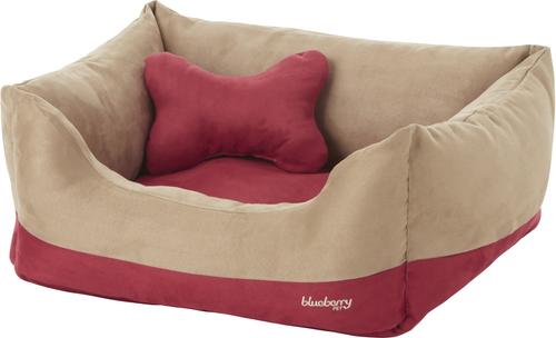 Show full view: Blueberry Pet Color-Block Microsuede Bolster Dog Bed with Removable Cover, Tango Red/Beige, Small slide 3 of 11