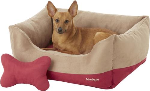 Show full view: Blueberry Pet Color-Block Microsuede Bolster Dog Bed with Removable Cover, Tango Red/Beige, Small slide 4 of 11