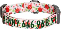 Blueberry Pet Essentials Garden Floral Personalized Dog Collar, Baby Pink, Large: 18 to 26-in neck, 1-in wide