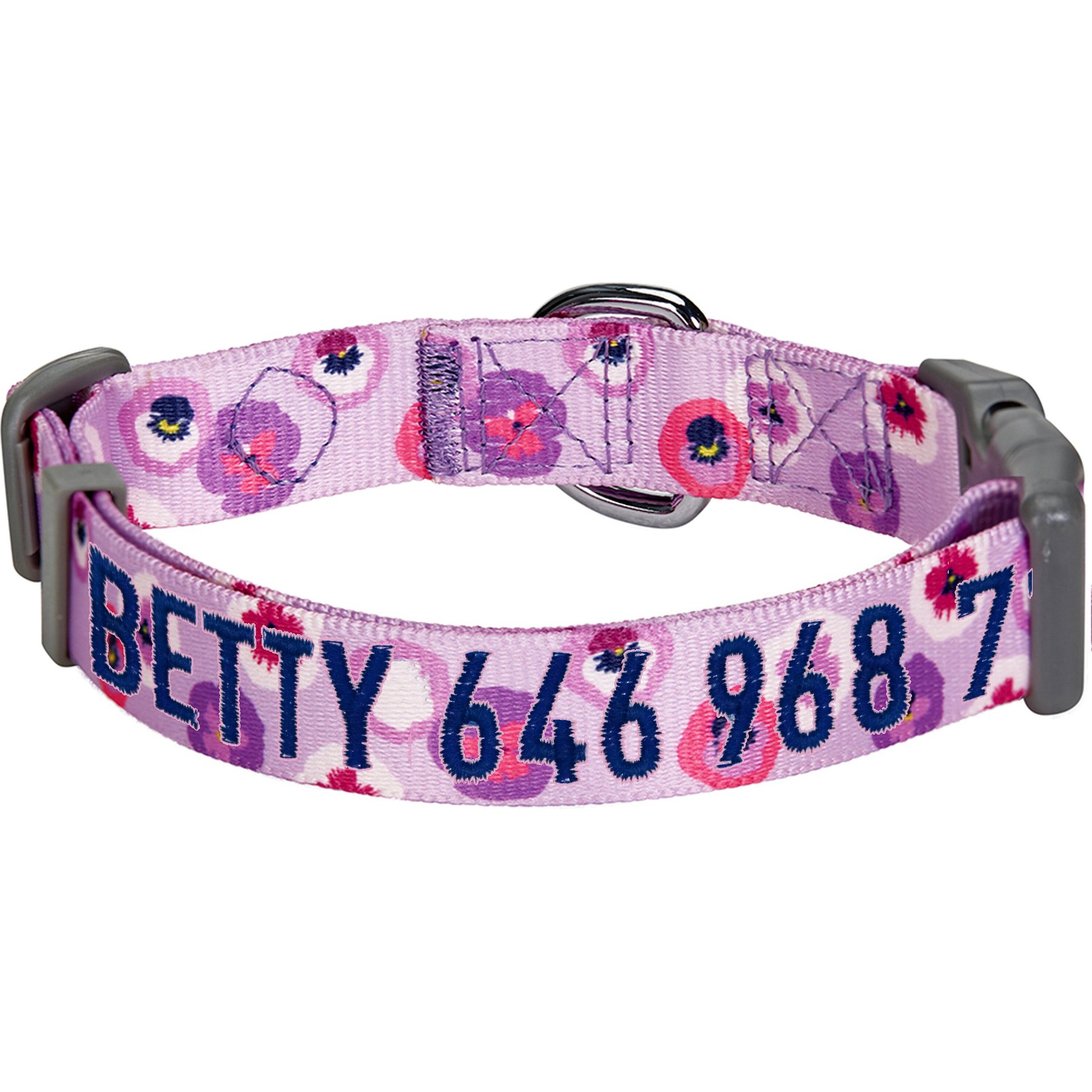 Blueberry Pet Essentials Garden Floral Personalized Dog Collar, Light Purple, Large: 18 to 26-in neck, 1-in wide