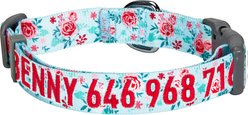 Blueberry Pet Essentials Garden Floral Personalized Dog Collar, Pastel Blue, Large: 18 to 26-in neck, 1-in wide