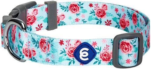 Show full view: Blueberry Pet Essentials Garden Floral Personalized Dog Collar, Pastel Blue, Large: 18 to 26-in neck, 1-in wide slide 3 of 6