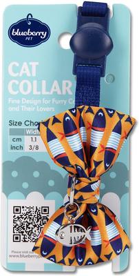 Show full view: Blueberry Pet Fish Print Handmade Breakaway Bow Tie Personalized Cat Collar, Medium: 9 to 13-in neck, 3/8-in wide slide 4 of 10