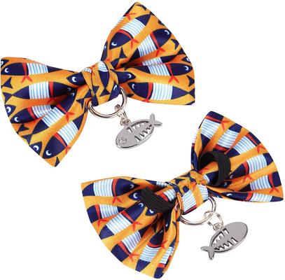 Show full view: Blueberry Pet Fish Print Handmade Breakaway Bow Tie Personalized Cat Collar, Small: 9 to 13-in neck, 3/8-in wide slide 5 of 10