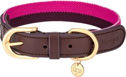 Blueberry Pet Genuine Leather & Polyester Combo Adjustable Dog Collar, Hot Pink/Purple, Medium: 15 to 18-in neck, 1-in wide