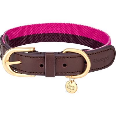 Blueberry Pet Blueberry Pet Genuine Leather & Polyester Combo Adjustable Dog Collar, Hot Pink/Purple, Small: 12 to 15-in neck, 3/4-in wide
