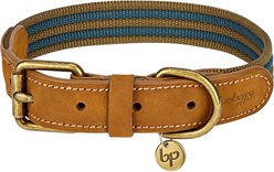 Blueberry Pet Genuine Leather & Polyester Combo Adjustable Dog Collar, Navy/Olive, Small: 12 to 15-in neck, 3/4-in wide