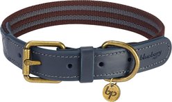Blueberry Pet Genuine Leather & Polyester Combo Adjustable Dog Collar, Noir Grey/Burgundy, Small: 12 to 15-in neck, 3/4-in wide