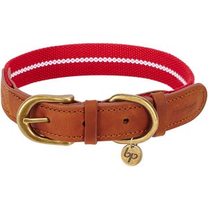 Blueberry Pet Genuine Leather & Polyester Combo Adjustable Dog Collar, Red/White, Large: 18 to 22-in neck, 1-in wide