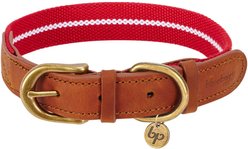 Blueberry Pet Genuine Leather & Polyester Combo Adjustable Dog Collar, Red/White, Small: 12 to 15-in neck, 3/4-in wide
