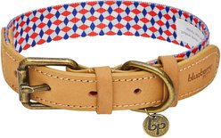 Blueberry Pet Geometric Squares Polyester Fabric Webbing & Soft Genuine Leather Dog Collar, Multicolor, Large: 18 to 22-in neck, 1-in wide