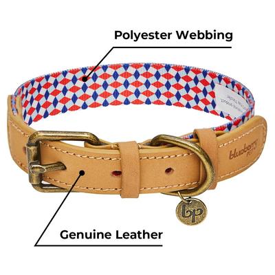 Show full view: Blueberry Pet Geometric Squares Polyester Fabric Webbing & Soft Genuine Leather Dog Collar, Multicolor, Medium: 15 to 18-in neck, 1-in wide slide 3 of 5