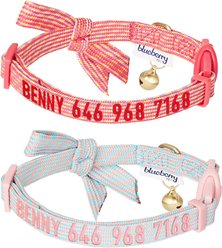 Blueberry Pet Glam Cutie Diagonal Striped Breakaway Bow Tie Personalized Cat Collar, 2 count, Small: 9 to 13-in neck, 3/8-in wide