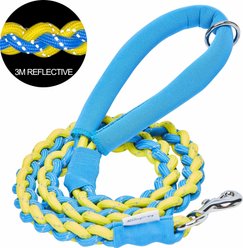 Blueberry Pet Heavy Duty Braided Handmade Rope Polyester Reflective Dog Leash, 4-ft long, 3/4-in wide, Azure Blue/ Lime Yellow
