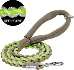 Blueberry Pet Heavy Duty Braided Handmade Rope Polyester Reflective Dog Leash, 4-ft long, 3/4-in wide, Deep Beige/ Neon Green