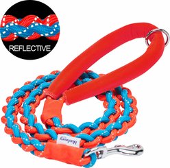 Blueberry Pet Heavy Duty Braided Handmade Rope Polyester Reflective Dog Leash, 4-ft long, 3/4-in wide, Flame Red/ Azure Blue