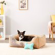 Show in main carousel: Blueberry Pet Inspired Embroidery Paisley Bolster Dog Bed with Removable Cover, Beige, Medium slide 1 of 9