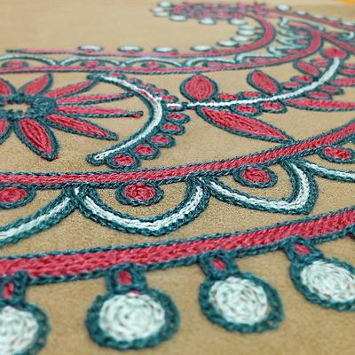 Show full view: Blueberry Pet Inspired Embroidery Paisley Bolster Dog Bed with Removable Cover, Beige, Medium slide 5 of 9