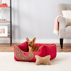 Blueberry Pet Inspired Embroidery Paisley Bolster Dog Bed with Removable Cover, Tango Red, Small