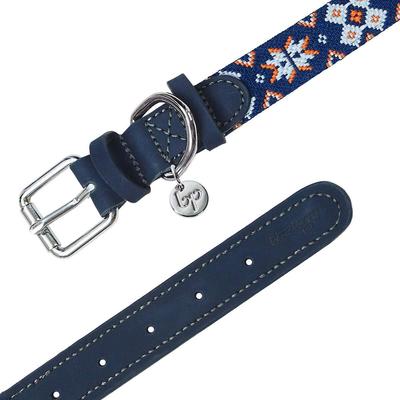Show full view: Blueberry Pet Leather Tribal Dog Collar, Navy, Medium slide 3 of 5