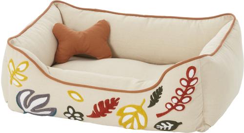 Show full view: Blueberry Pet Leaves Canvas Bolster Dog Bed with Removable Cover, Mahogany/Beige, Large slide 3 of 11