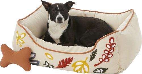 Show full view: Blueberry Pet Leaves Canvas Bolster Dog Bed with Removable Cover, Mahogany/Beige, Large slide 4 of 11