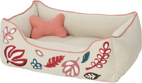 Show full view: Blueberry Pet Leaves Canvas Bolster Dog Bed with Removable Cover, Pink/Beige, Medium slide 3 of 11