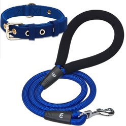 Blueberry Pet Modern Iconic Padded Polyester Dog Collar & Leash Set, Indigo Blue, Small: 12 to 16-in neck, 5/8-in wide
