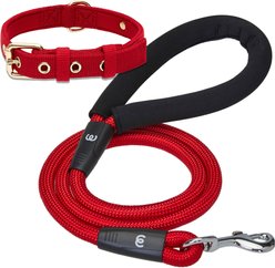 Blueberry Pet Modern Iconic Padded Polyester Dog Collar & Leash Set, Scarlet Red, Large: 18 to 26-in neck, 1/2-in wide