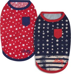 Blueberry Pet National Pride American Flag Cotton Personalized Dog T-Shirt, 2 count, 14-in