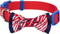Blueberry Pet National Pride Handmade USA American Flag with Jacquard Weave Fabric Detachable Bow Tie Dog Collar, Red, Medium: 15 to 20-in neck, 3/4-in wide