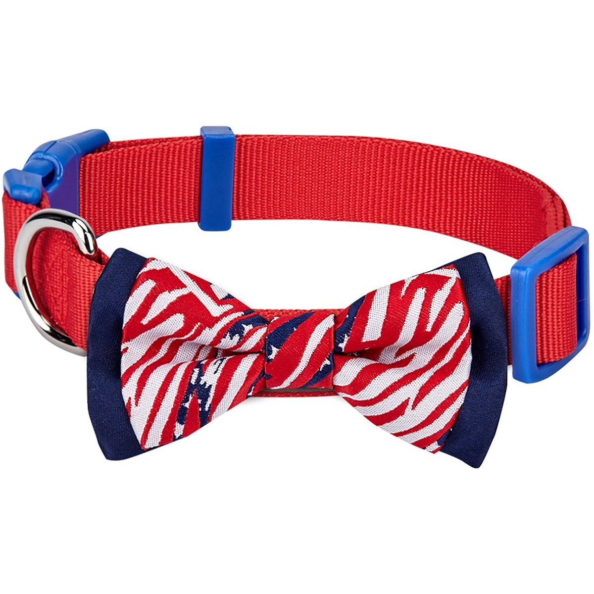 Blueberry Pet National Pride Handmade USA American Flag with Jacquard Weave Fabric Detachable Bow Tie Dog Collar, Red, Medium: 15 to 20-in neck, 3/4-in wide