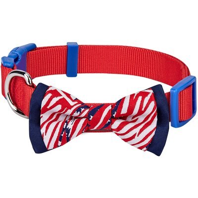 Blueberry Pet Blueberry Pet National Pride Handmade USA American Flag with Jacquard Weave Fabric Detachable Bow Tie Dog Collar, Red, Medium: 15 to 20-in neck, 3/4-in wide