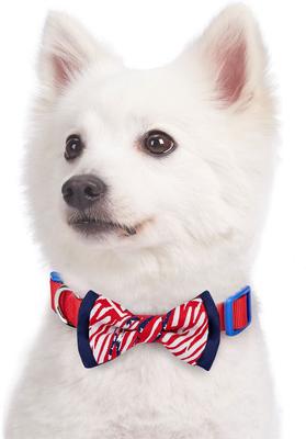 Show full view: Blueberry Pet National Pride Handmade USA American Flag with Jacquard Weave Fabric Detachable Bow Tie Dog Collar, Red, Small: 12 to 16-in neck, 5/8-in wide slide 2 of 5