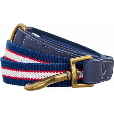 Blueberry Pet Blueberry Pet Polyester Fabric Webbing & Soft Genuine Leather Dog Leash, Navy/ White/Red, Medium: 6-ft long, 3/4-in wide