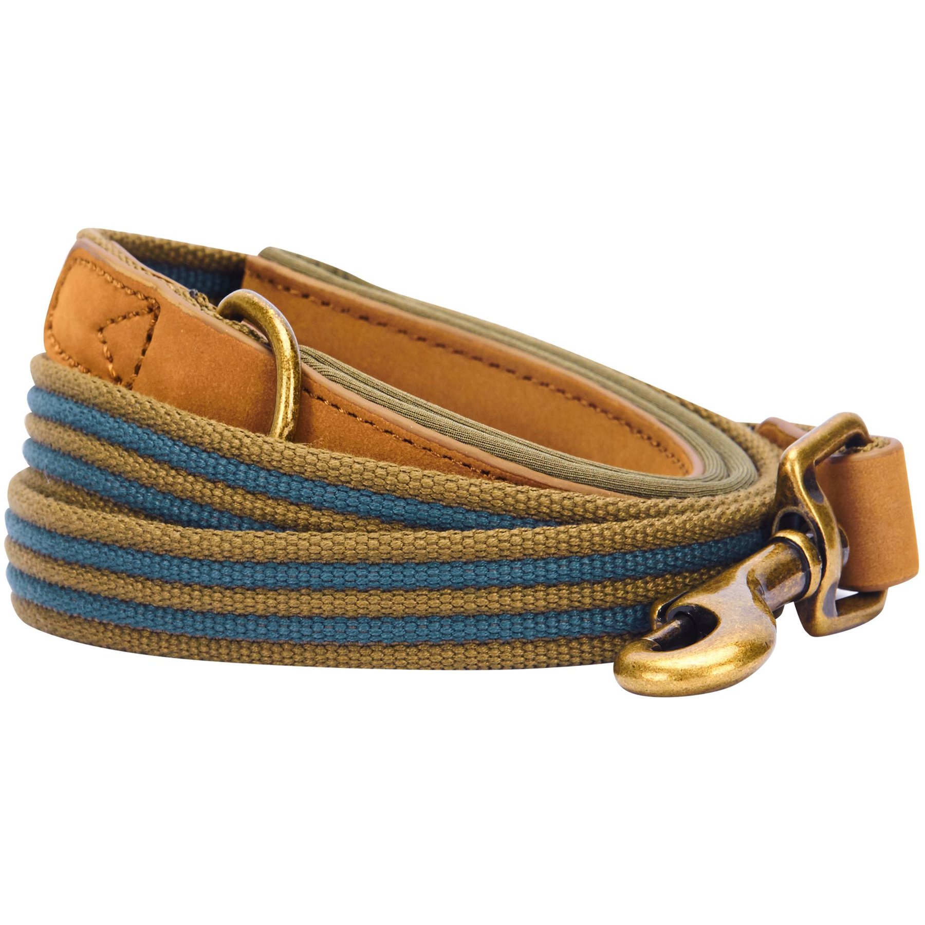 Blueberry Pet Polyester Fabric Webbing & Soft Genuine Leather Dog Leash, Navy/Olive, Medium: 4-ft long, 3/4-in wide