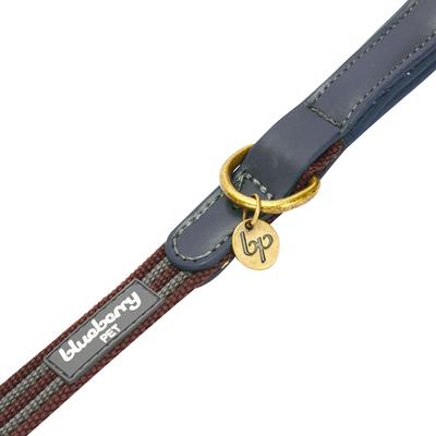 Show full view: Blueberry Pet Polyester Fabric Webbing & Soft Genuine Leather Dog Leash, Noir Grey/Burgundy, Medium: 4-ft long, 3/4-in wide slide 3 of 5