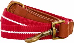 Blueberry Pet Polyester Fabric Webbing & Soft Genuine Leather Dog Leash, Red/White, Medium: 6-ft long, 3/4-in wide