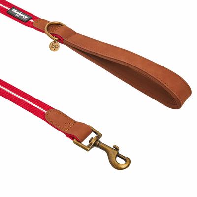 Show full view: Blueberry Pet Polyester Fabric Webbing & Soft Genuine Leather Dog Leash, Red/White, Medium: 6-ft long, 3/4-in wide slide 2 of 3