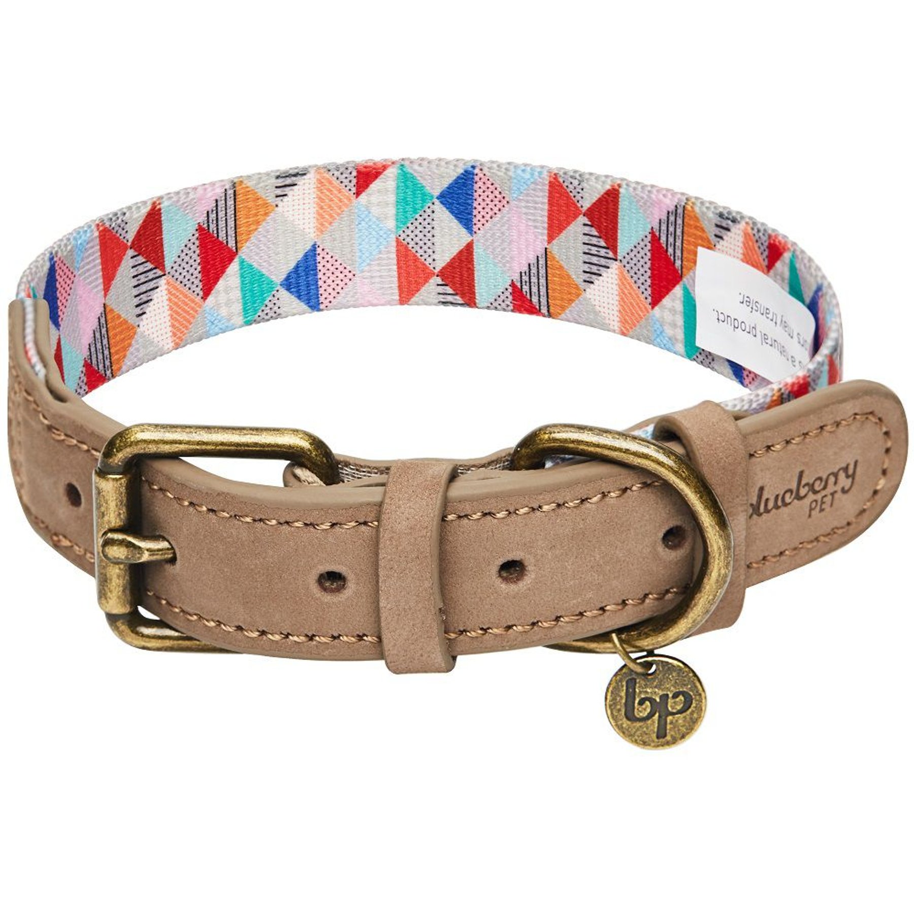 Blueberry Pet Shades of Rainbow Triangles Polyester Fabric Webbing & Soft Genuine Leather Dog Collar, Multicolor, Large: 18 to 22-in neck, 1-in wide
