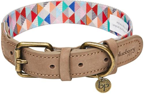 Show full view: Blueberry Pet Shades of Rainbow Triangles Polyester Fabric Webbing & Soft Genuine Leather Dog Collar, Multicolor, Large: 18 to 22-in neck, 1-in wide slide 1 of 6